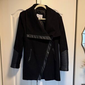 BCBG Women's Black Jacket with Faux Leather Accents